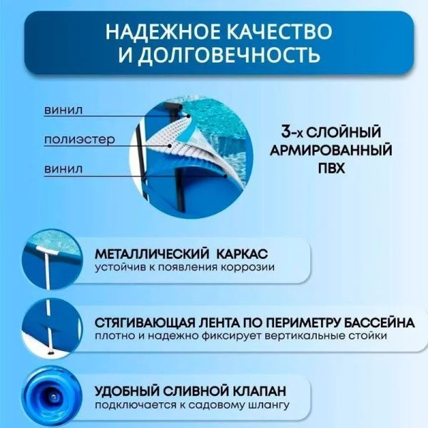 Бассейн каркасный прямоугольный ПВХ Steel Pro 221*150*43см 1200л 56401 (1)
