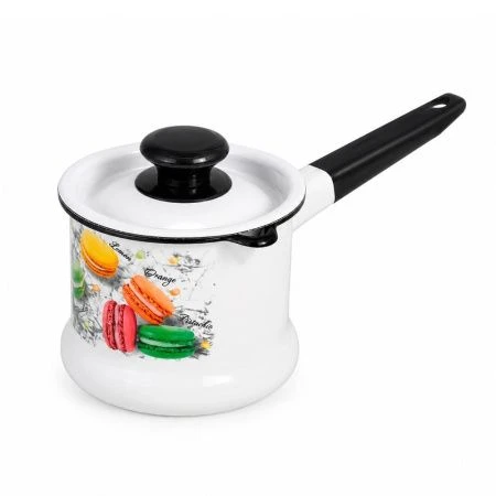 Ковш 1л эмаль ЦВЕТНОН ПЕЧЕНЬЕ с крышкой белый с рис. 90204-072/4 (8)