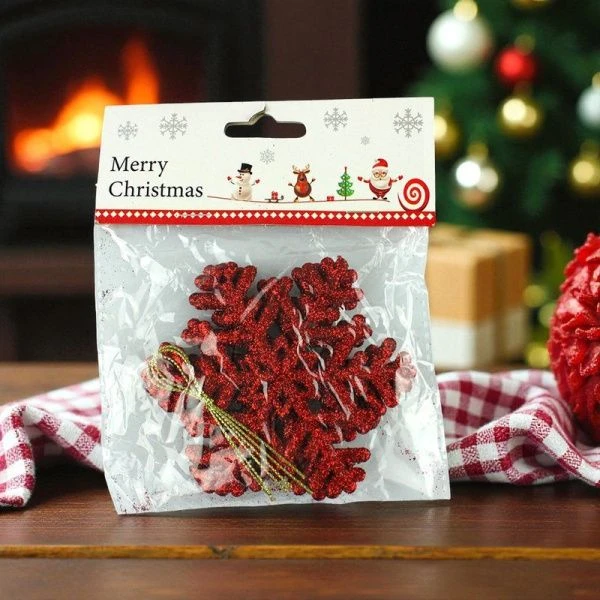 Игрушки новогодние на елку СНЕЖИНКА набор 3шт 10,5см пластик красный OSHR20-228/JC-16501 (1600)