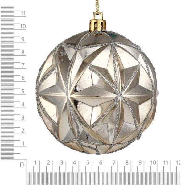 Набор формовых шаров 4шт 8см с декором , шампань, 2 дизайна, пластик СНОУ БУМ