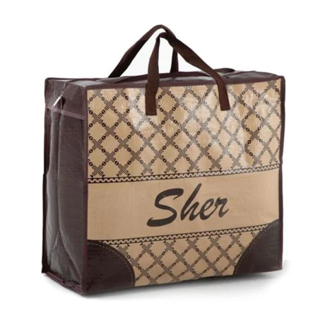 Сумка хозяйственная полипропилен 53*48*29см Клетка ПП фотопечать бежевая SHER 3203 (8/96)