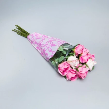 Пакет цветочный Конус полипропилен Милана с рис. св.роз./розовый 30/40см (50/500)