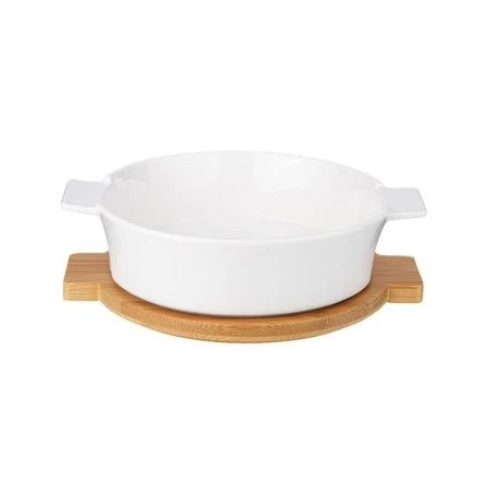 Салатник 21,9*18,1*6,2см фарфор Native на дерев подставке с ручками (18)