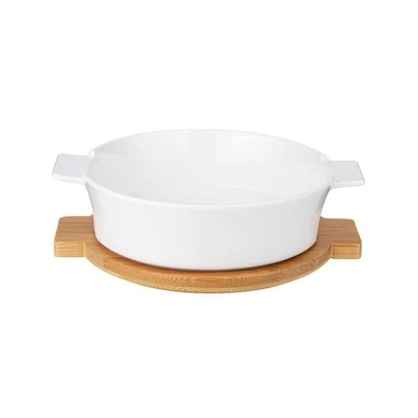 Салатник 21,9*18,1*6,2см фарфор Native на дерев подставке с ручками (18)