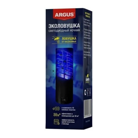Отпугиватель насекомых  (светодиодный ночник) ЭКО ЛОВУШКА ARGUS с клеевой вставкой 10шт (12) АR-8835