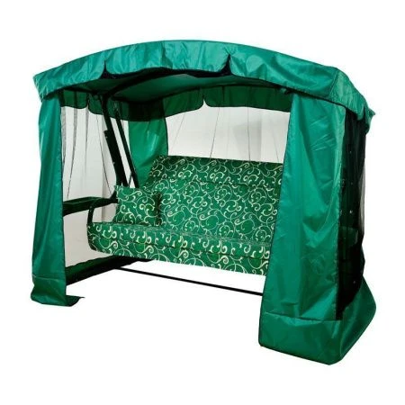 Качели садовые металл РАНГО 3-х мест. (до 350кг) каркас зелен., рис.зеленый 235*145*175см,арт.GS004