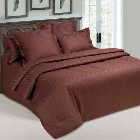 КПБ 2сп страйп-сатин (100% полиэстер) с европростынью №6 коричневый