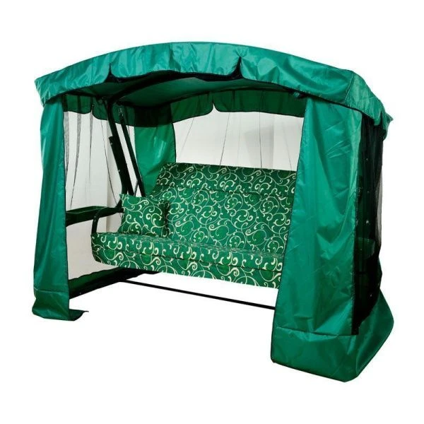 Качели садовые металл РАНГО 3-х мест. (до 350кг) каркас зелен., рис.зеленый 235*145*175см,арт.GS004