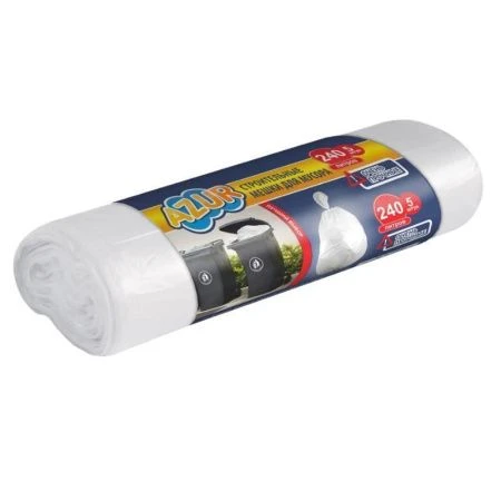 Пакеты для мусора 240л/5шт 22мкм строительный белый AZUR (30)