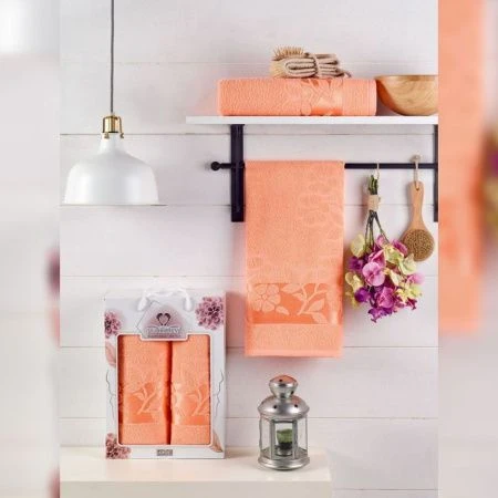 Набор полотенец махровые 2пр 50*90/7*140см TWO DOLPHINS ERIN персиковый подар.уп.