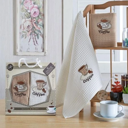 Салфетки кухонные вафельные 2шт. 40*60см METEOR LUX COFE 270гр подар.уп.