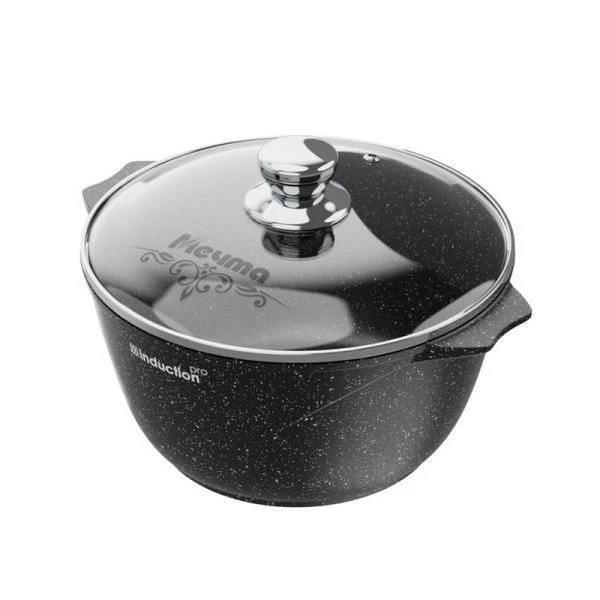 Кастрюля 5л алюминий АП ГРАНИТ BLACK INDUCTION PRO стекл.крышка 26см индукция (4)