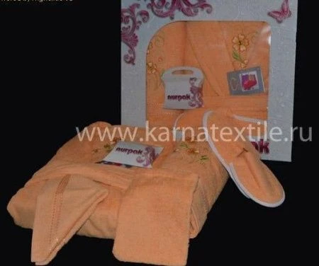 яяяНабор Nurpak махровый (халат,полотенце,тапочки) (Абрикосовый)