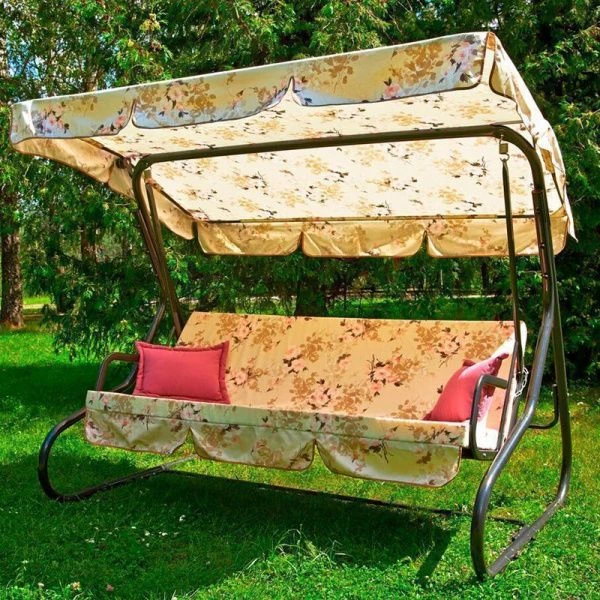 Качели садовые НОВАРА 3-х местные (до 250кг) каркас серый, рис.Цветы 207,2*138*166,4см Olsa, арт.с80