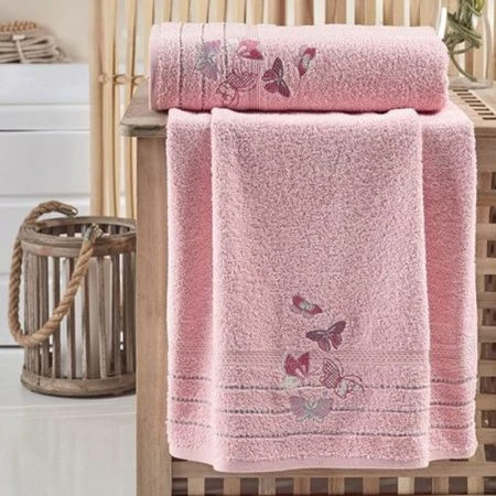 яяяНабор полотенец 2пр 50*90/70*140 махровые Karna BELINA (Пудра)