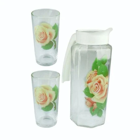 Набор питьевой 3пр (кувшин, 2 стакана) стекло ЦВЕТЫ (6)