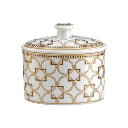 Сахарница 300мл фарфор Deco бело-бежевая с золотистым кантом Круги и квадраты подар.уп. PM-0127/DECO