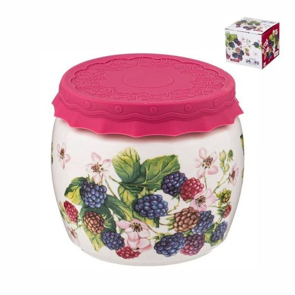 Банка для сыпучих продуктов 750мл фарфор ЕЖЕВИКА с силиконовой крышкой (18) ВЫВОД