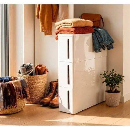 Стойка на колесах узкая 3 ящика 45*17*63,5см пластик АЛЬБА Белый (1)