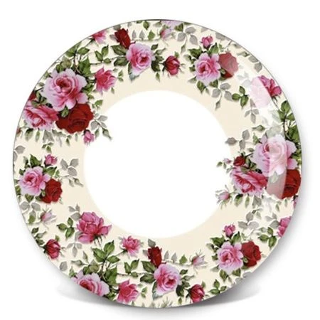 Тарелка бумажная 23см (набор 6шт.) РОЗА (РОЗОВЫЙ КУСТ) (75)