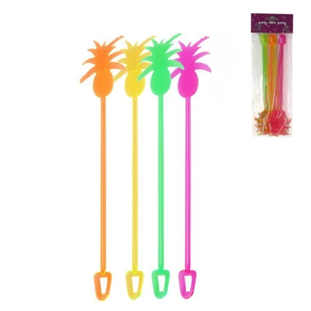 Ложки для коктейля АНАНАСЫ 23см 10шт. цветные JC-7909 (200)