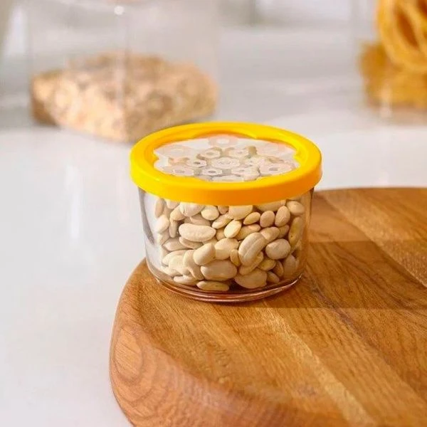 Банка 220мл стекло БЕЙСИК с желтой пласт.крышкой (12)