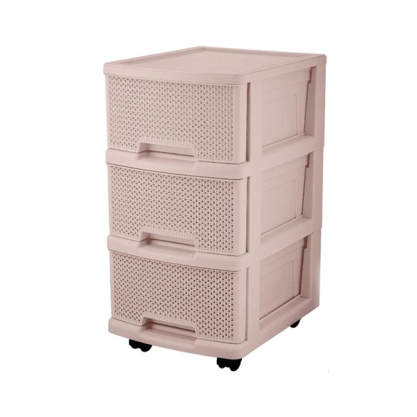 Комод 3-х секционный 37*30*56,3см пластик Ajur бежевый топаз с ящиками на колесиках (1)
