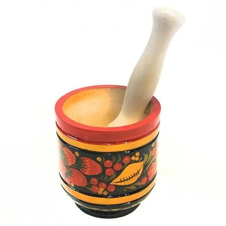 Ступка с пестиком 10*9,5см дерево Хохлома (1)
