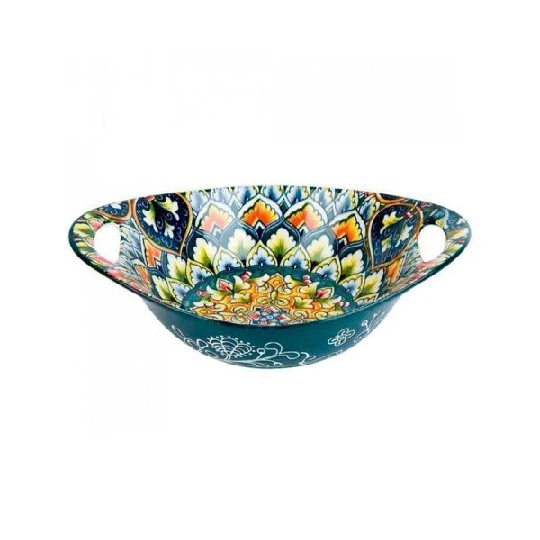 Салатник  22,7*15,2*6,6см фарфор ARABESQUE зеленый овальный с ручками (48)