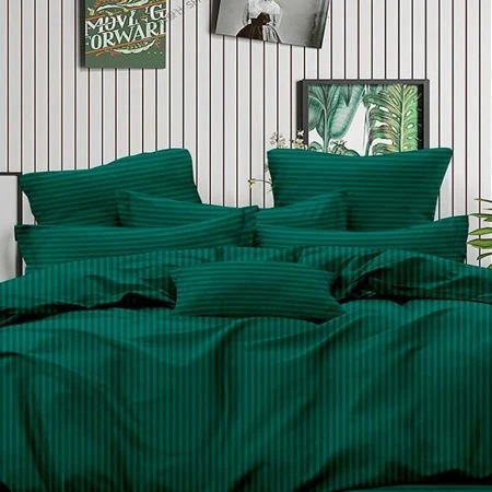 КПБ евро страйп-сатин (100% полиэстер) №8 зеленый