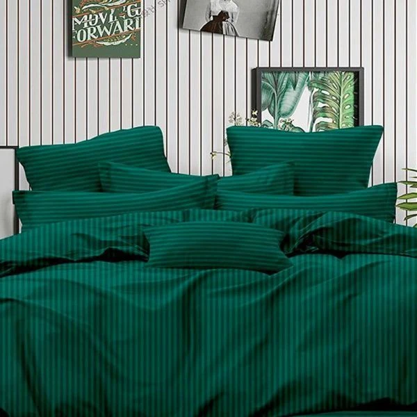 КПБ евро страйп-сатин (100% полиэстер) №8 зеленый