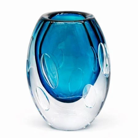 Ваза для цветов 22,5*14,5*8,5см стекло БАБЛ синяя тяжелая JZ-1523/JC-15934 (6)
