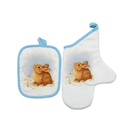 Кухоный набор 2пр (прихватка, рукавица) хлопок КРОЛИК (голубой) ДомВелл Кухоный набор 2пр (прихватка, рукавица) хлопок КРОЛИК (голубой) ДомВелл