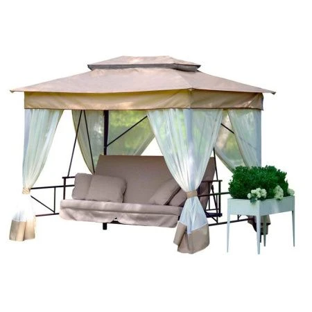 Качели садовые металл Шатер 4-х мест.(до 280кг) каркас корич.,матрас бежевый 272,2*202,5*238см с1457