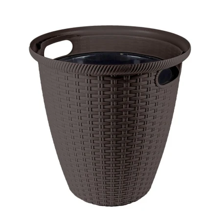 Кашпо 4,5л 21см пластик Rattan с внутренним горшком 2,25л горький шоколад (8)