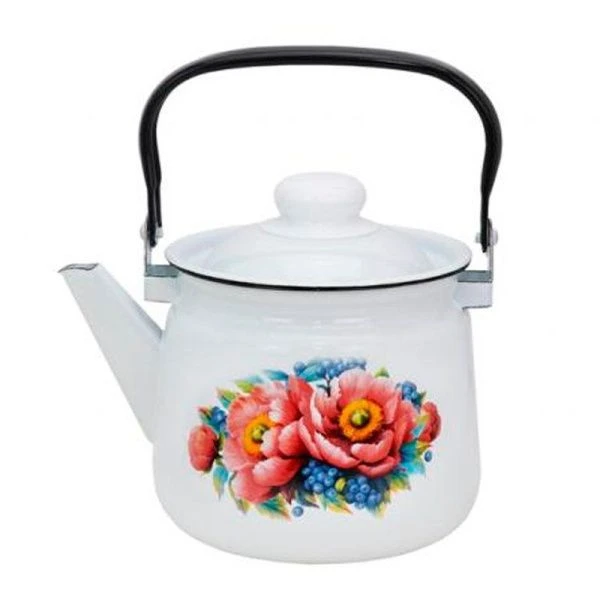 Чайник 2,5л эмаль ЯГОДЫ-ПИОНЫ белый с рис. 01-2711/4 (4)