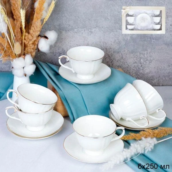 Чайный набор 12пр фарфор на 6 персон 250мл на ножке RS/12-FY-203005 (8)