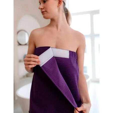 Набор для сауны женский вафельный 2пр (килт 90*146см, полотенце 47*90см) Баклажан