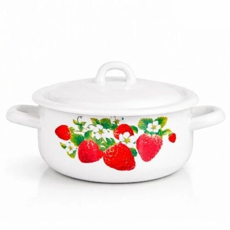 Кастрюля 1,45л эмаль КЛУБНИКА цилиндрическая (6)