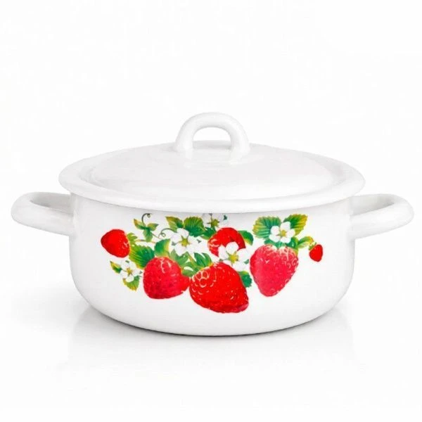 Кастрюля 1,45л эмаль КЛУБНИКА цилиндрическая (6)
