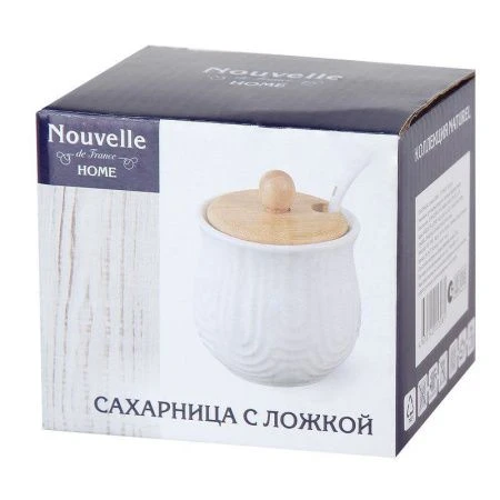 Сахарница 260мл 8,5*8,5*9см фарфор Naturel с ложкой подар.уп. (72)