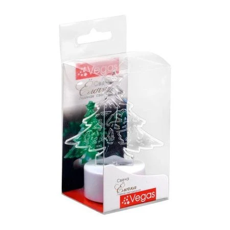 Свеча Елочка чайная светодиодная, 6*8 см, зеленое свечение , с батарейкой VEGAS/60