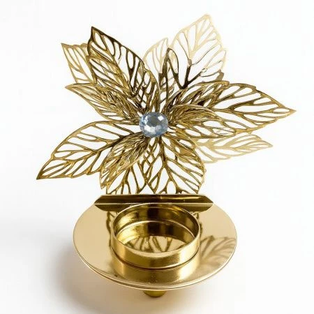 Подсвечник новогодний ПУАНСЕТТИЯ 12*11*8см металл лимонное золото LF-3040GT/JC-16316 (240)