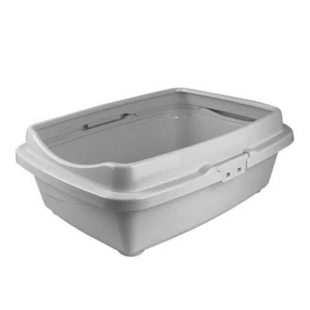 Туалет для кошек бол. с бортом 325*430*155мм пластик светло-серый 234 (25)