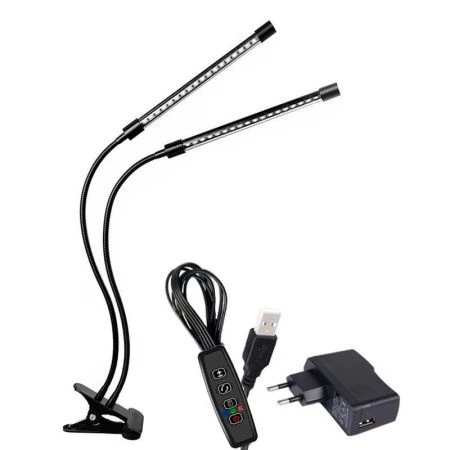 Фитосветильник настольный с 2 лампами, проводной переключатель+адаптер для розетки FITLED2-2 (18)