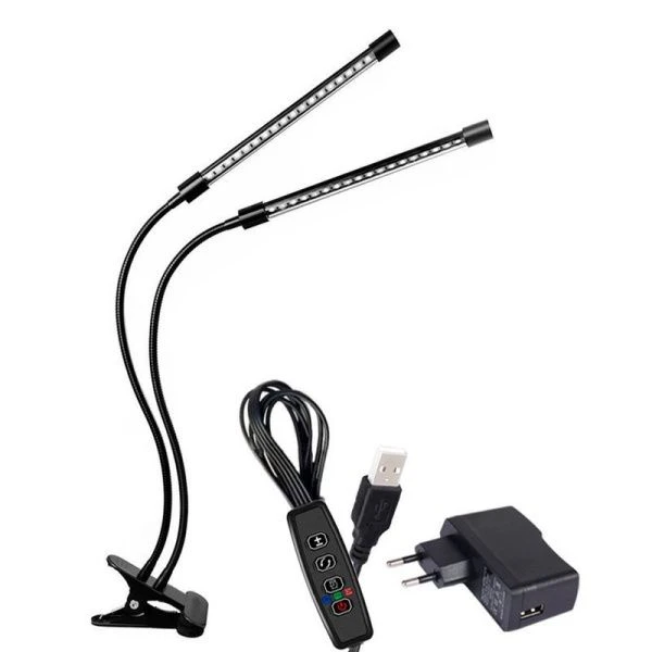 Фитосветильник настольный с 2 лампами, проводной переключатель+адаптер для розетки FITLED2-2 (18)