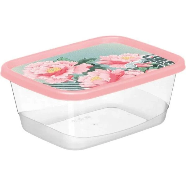 Контейнер пищевой 500мл пластик САД ПИОНОВ прямоугольный розовый (20) 223151508/04