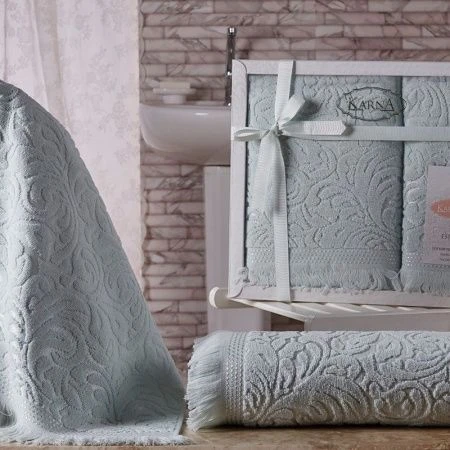 Набор полотенец 2пр 50*90/70*140 махровые Karna ESRA светло-зеленый 500г