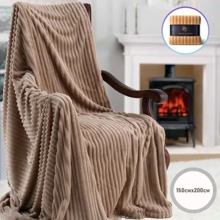 Плед 150*200см велсофт 300GSM полоска 2,5мм капучино JC-17898 (12)