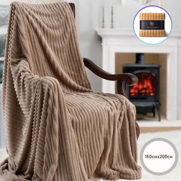 Плед 150*200см велсофт 300GSM полоска 2,5мм капучино JC-17898 (12)